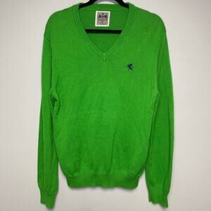Express Mens Y2K V-Neck Academia Preppy Kelly Green Sweater Sz M